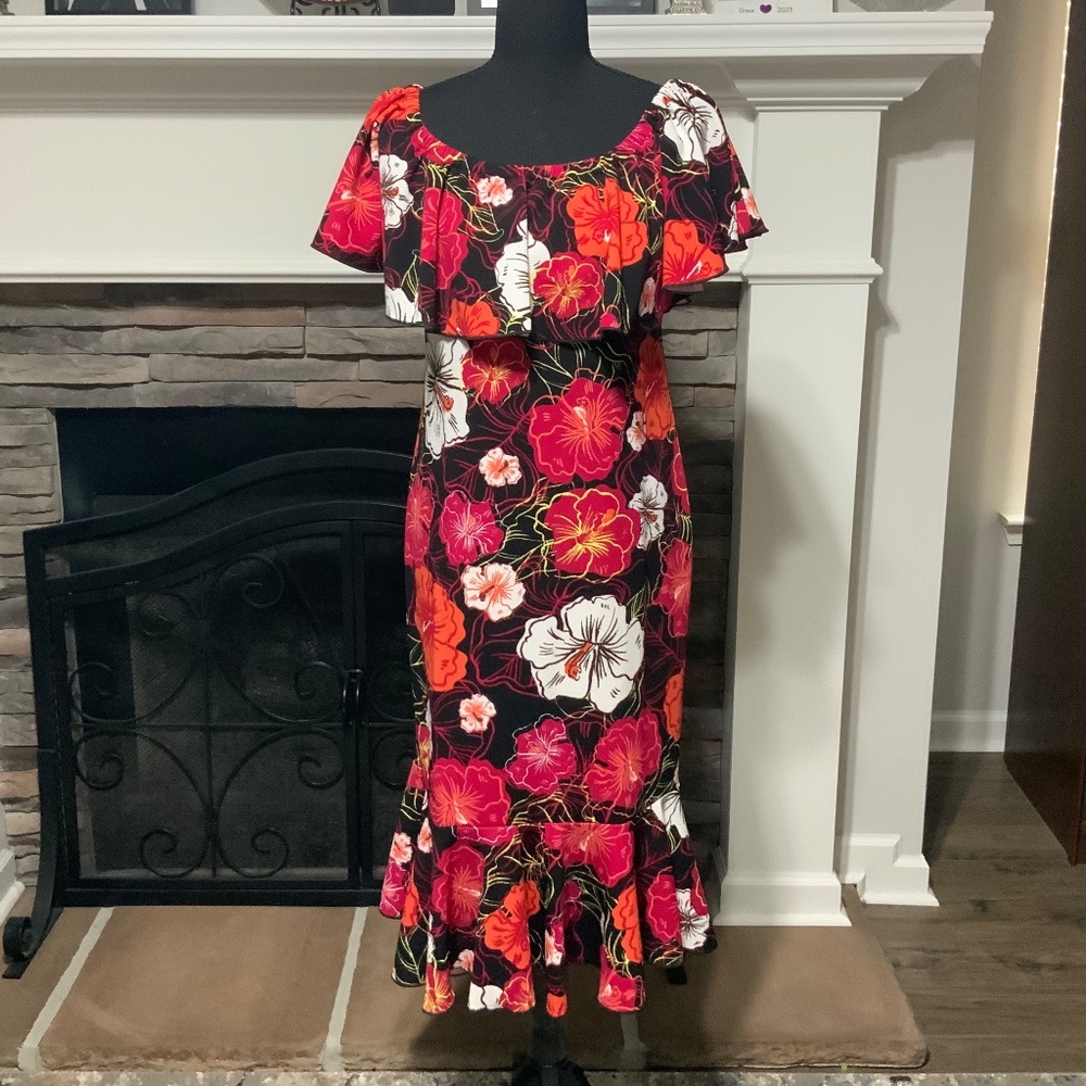 LuLaRoe Floral Cici Dress - Red, Orange, White
